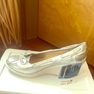 Sperry Metallic Silver Wedges